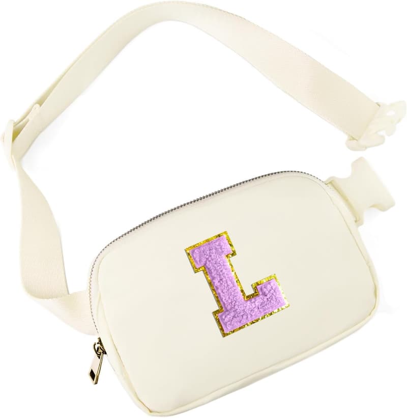 Personalized Ivory Fanny Pack with Initial Patch for Girls