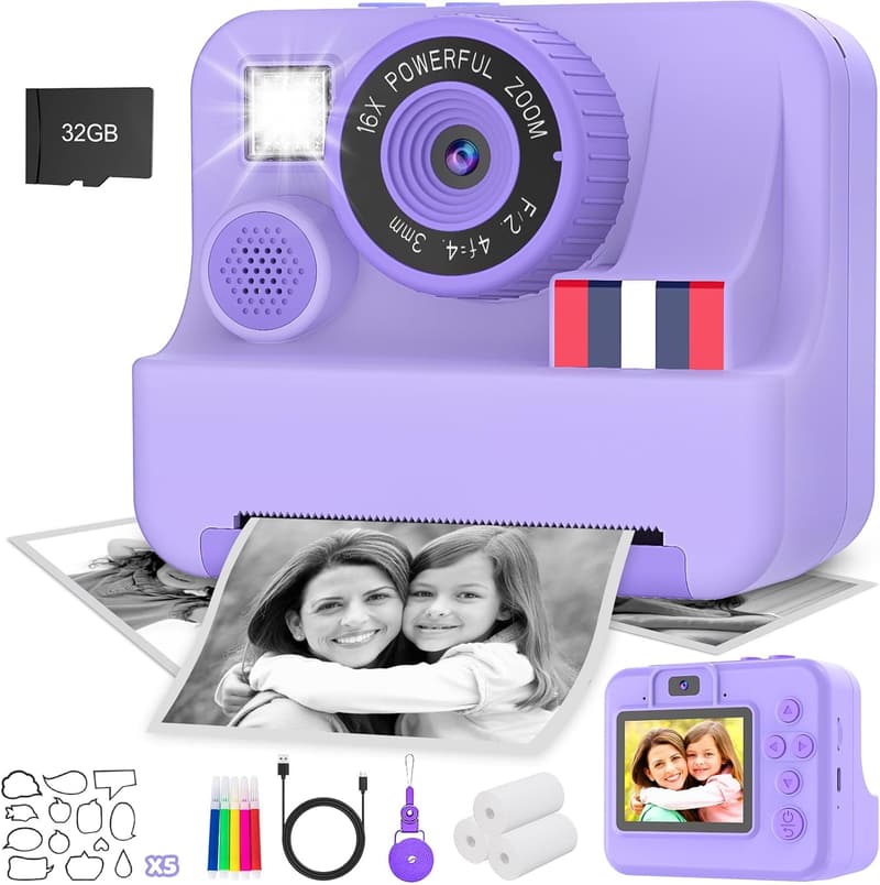 Kids Instant Print Camera - Gifts for Ages 3-10, 32GB SD Card