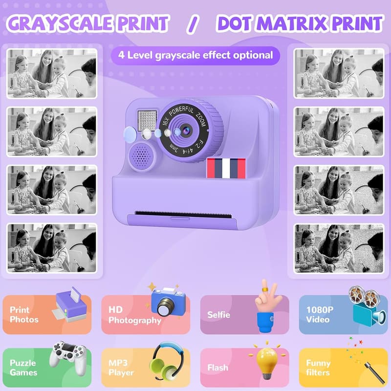 Kids Instant Print Camera - Gifts for Ages 3-10, 32GB SD Card