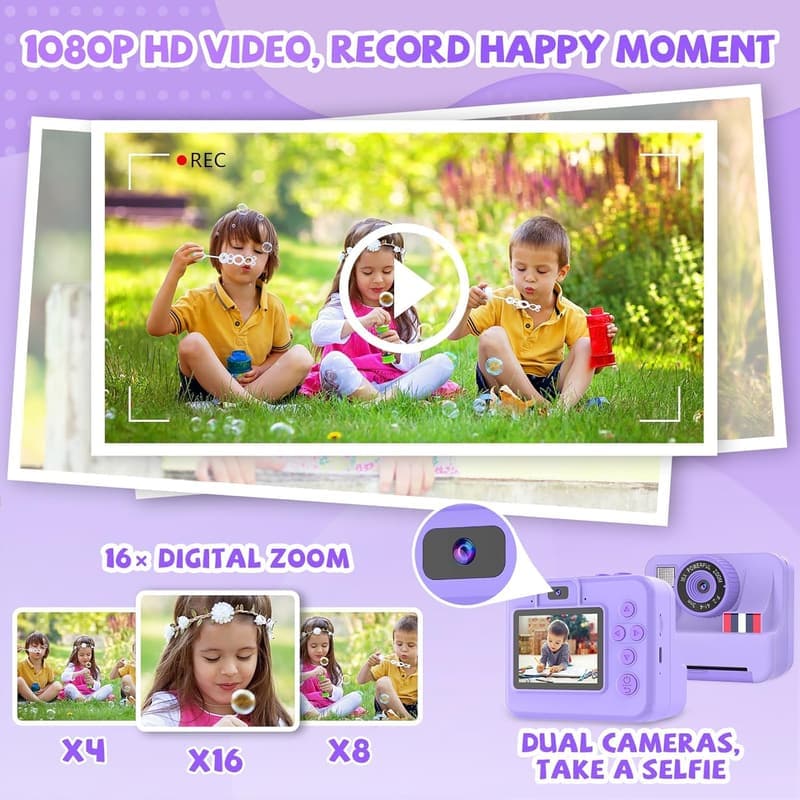 Kids Instant Print Camera - Gifts for Ages 3-10, 32GB SD Card