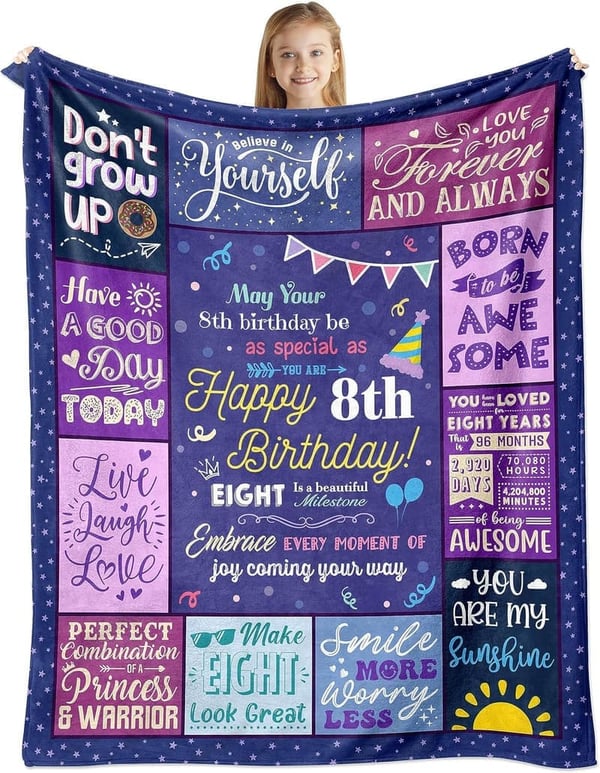 8th Birthday Throw Blanket for Kids - 60x50 Inch