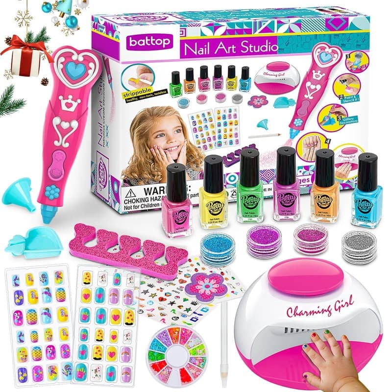 Kids Nail Art Set with Quick-Dry Polish & Nail Dryer - Ages 6-12