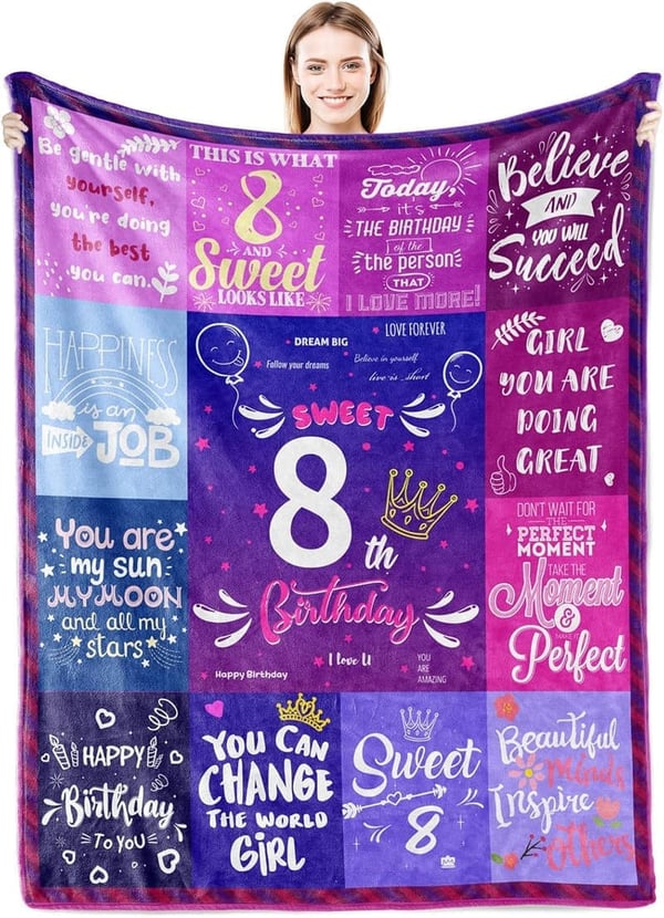 8th Birthday Throw Blanket for Girls, 60
