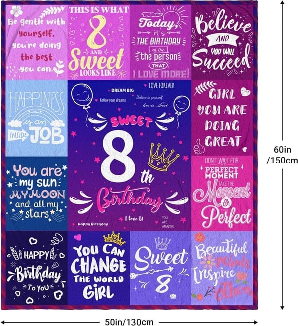 8th Birthday Throw Blanket for Girls, 60