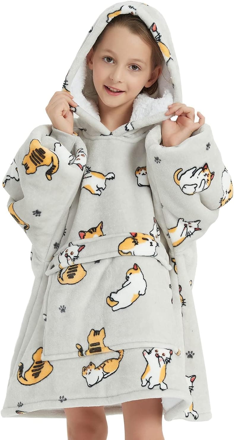 Kids' Wearable Blanket Hoodie - Sherpa Oversized Sweatshirt for Ages 6-10