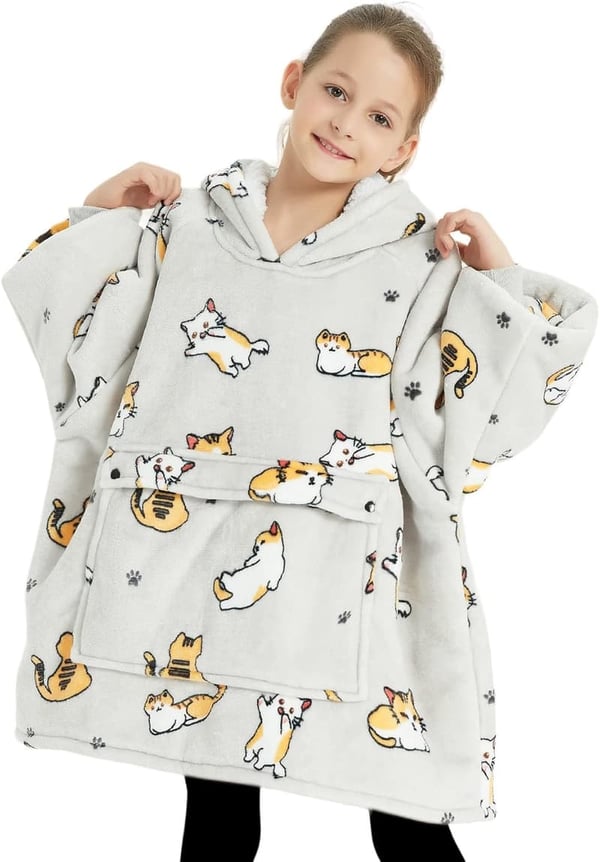 Kids' Wearable Blanket Hoodie - Sherpa Oversized Sweatshirt for Ages 6-10