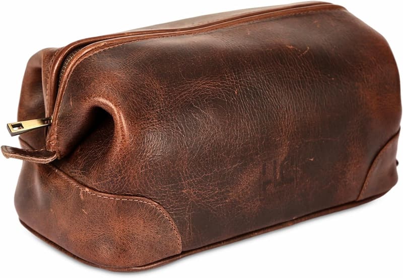 Genuine Leather Travel Dopp Kit for Men - Rustic Brown