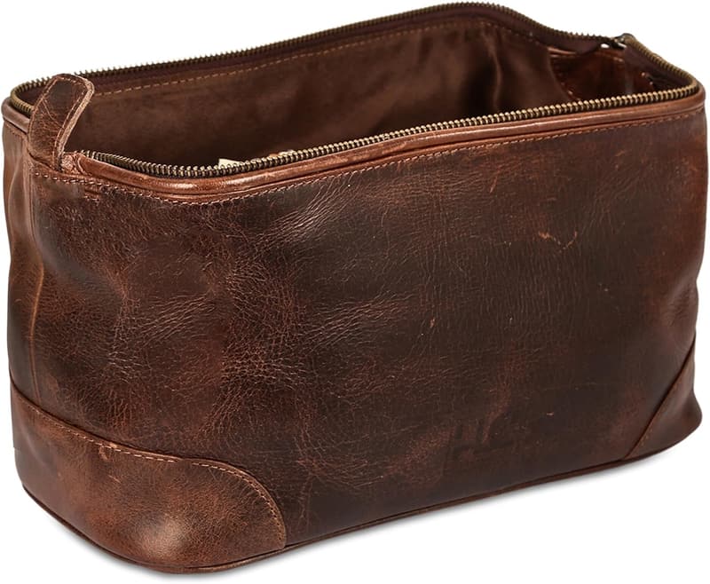 Genuine Leather Travel Dopp Kit for Men - Rustic Brown