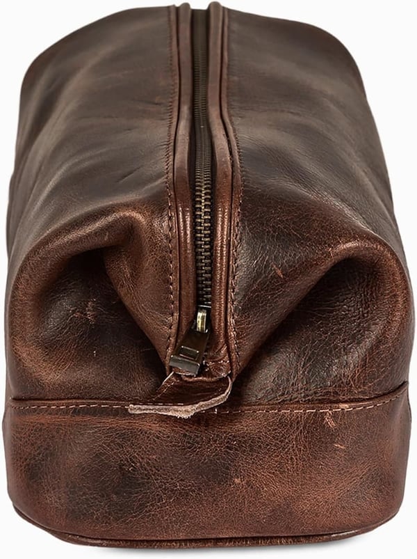 Genuine Leather Travel Dopp Kit for Men - Rustic Brown