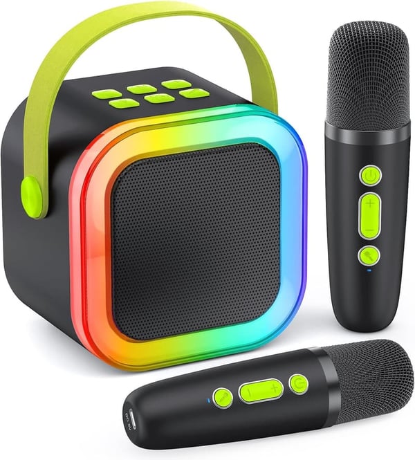 Portable Bluetooth Karaoke Machine with 2 Wireless Mics for Kids