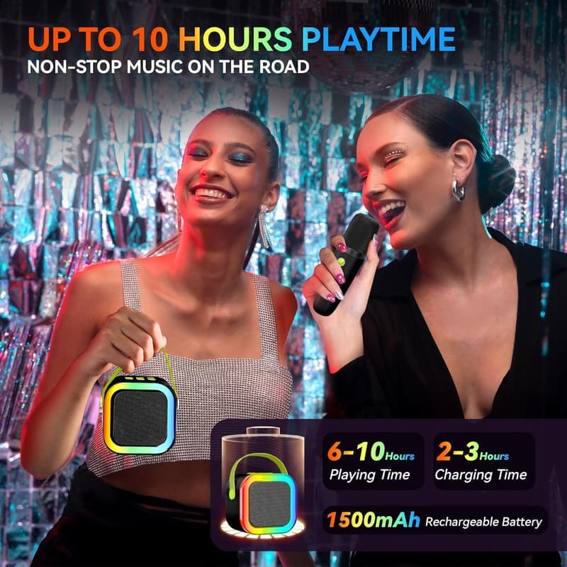Portable Bluetooth Karaoke Machine with 2 Wireless Mics for Kids