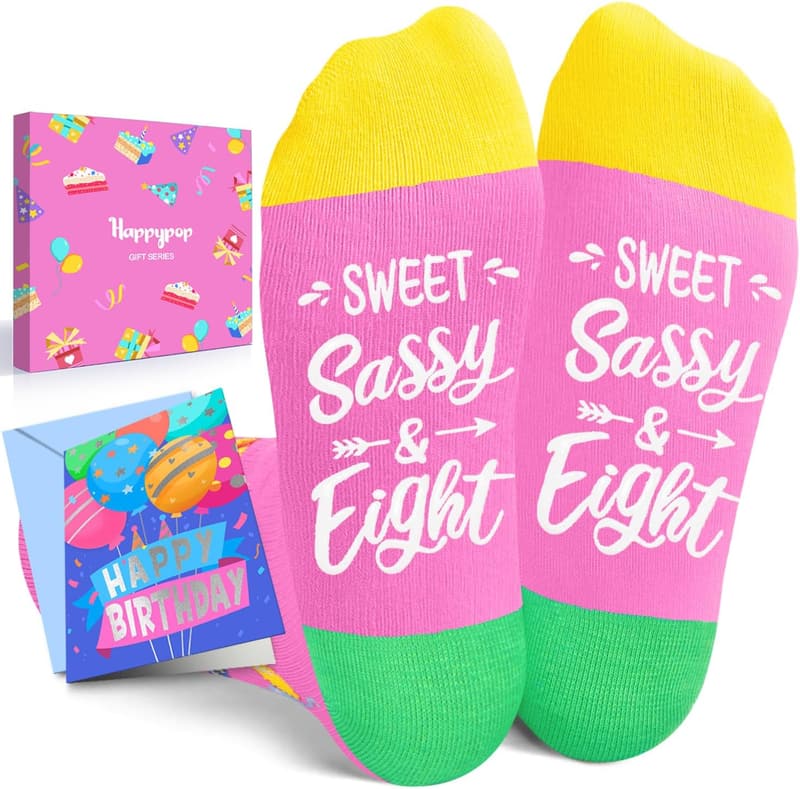 8th Birthday Gift Box - Cute Socks for Girls Age 8