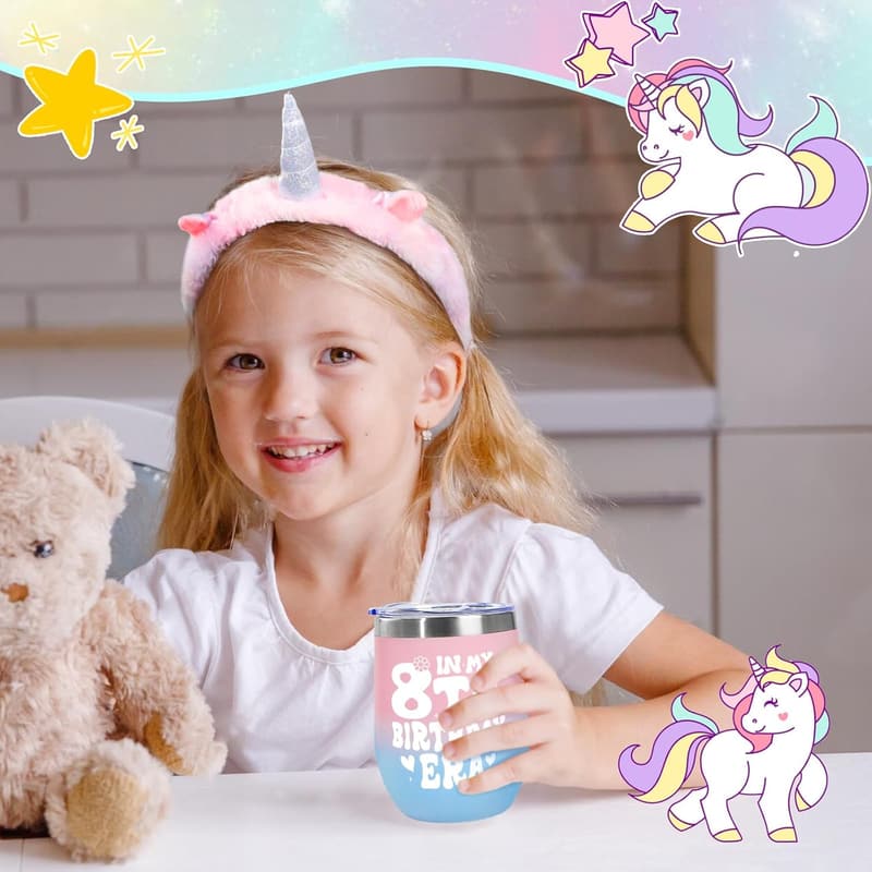 8th Birthday Gift Set for Girls - Wine Tumbler, Diary, Headband, Eye Mask