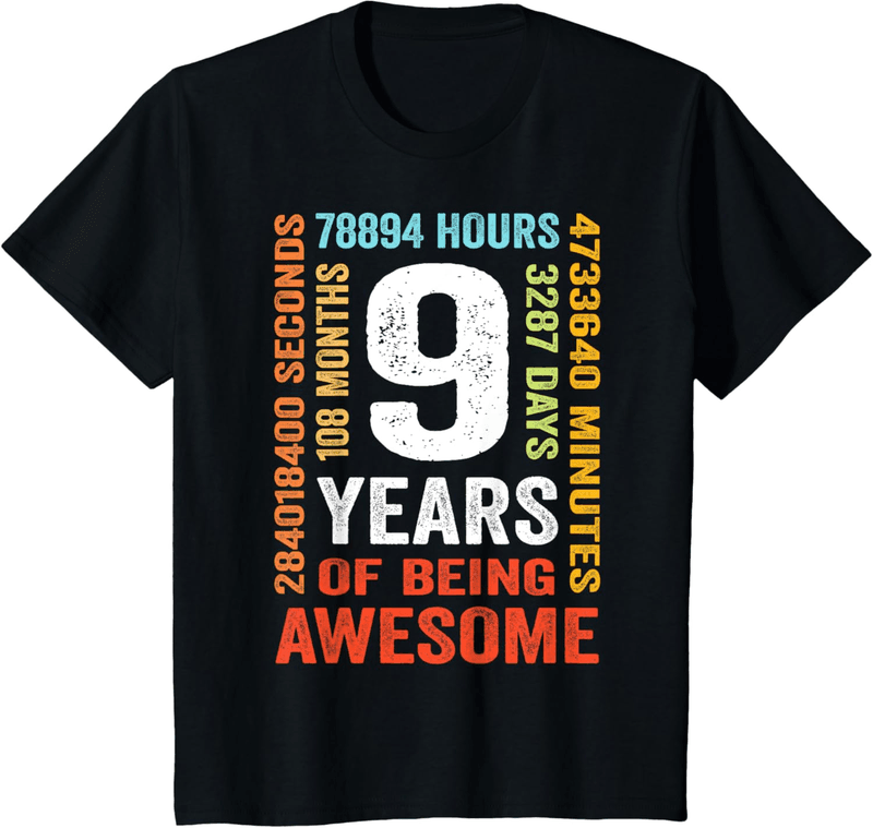 9th Birthday Vintage Retro T-Shirt for Kids