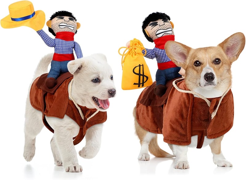 Halloween Cowboy Rider Dog Costume with Hat & Money Bag (L)