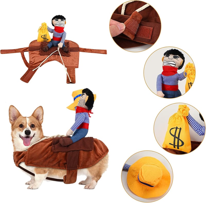 Halloween Cowboy Rider Dog Costume with Hat & Money Bag (L)