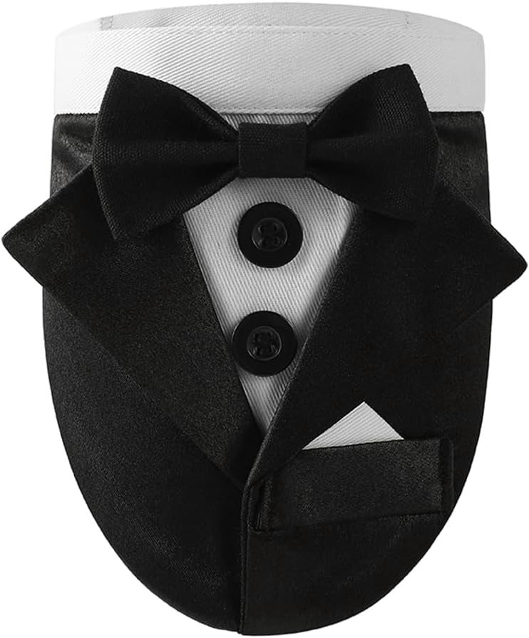 Wedding Dog Collar with Bow Tie - Adjustable Formal Bandana (Black, L)