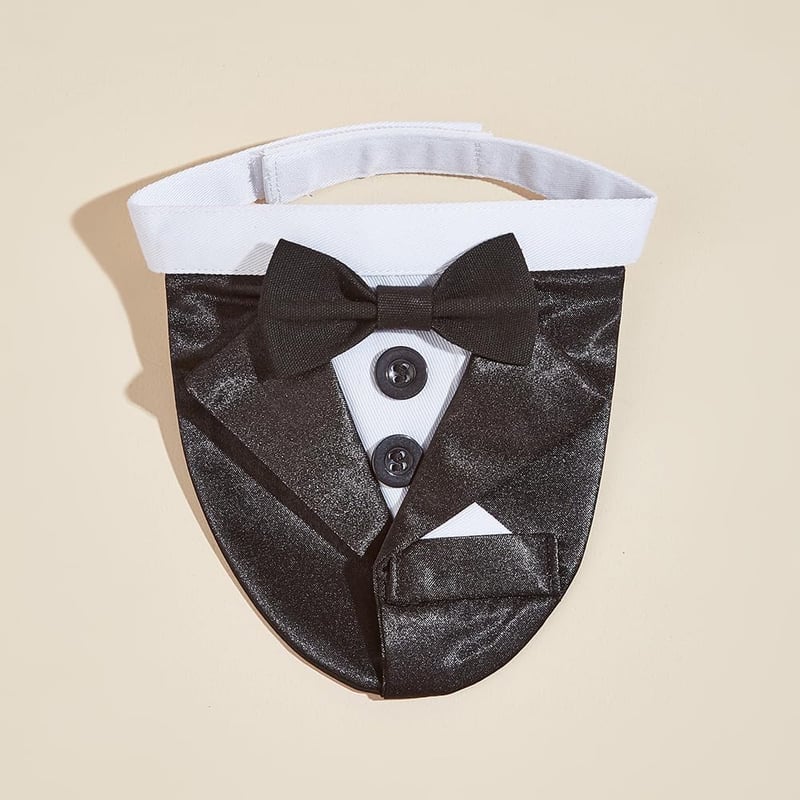 Wedding Dog Collar with Bow Tie - Adjustable Formal Bandana (Black, L)