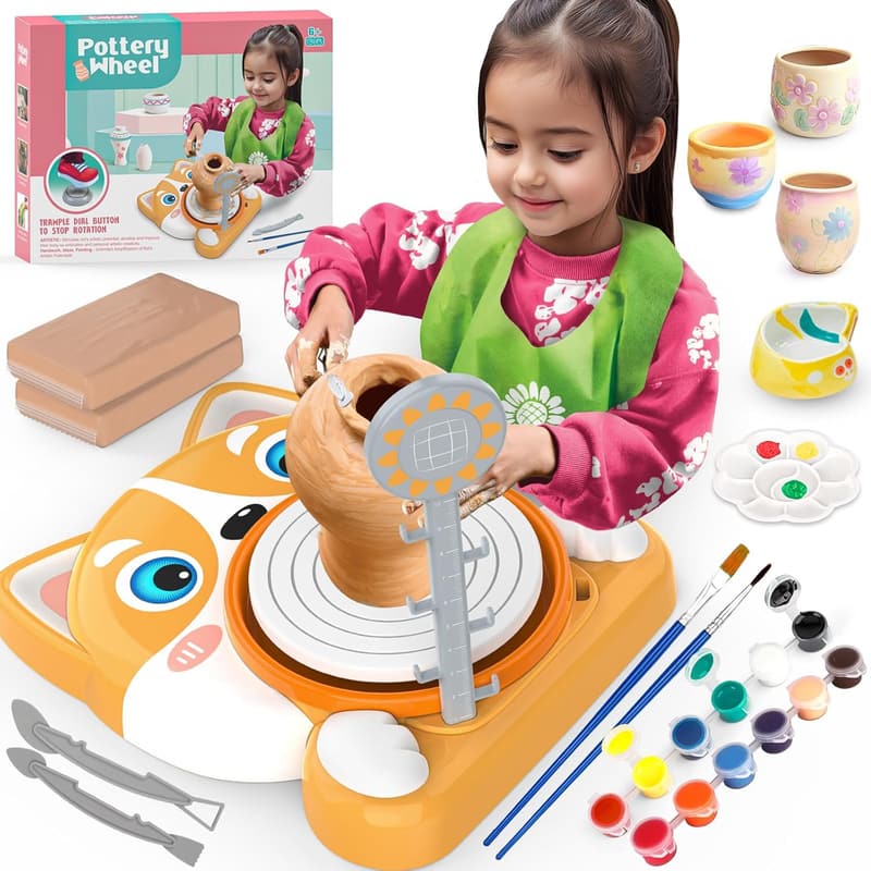 Kids Pottery Wheel Kit - Mini DIY Sculpting Tools & Painting Supplies