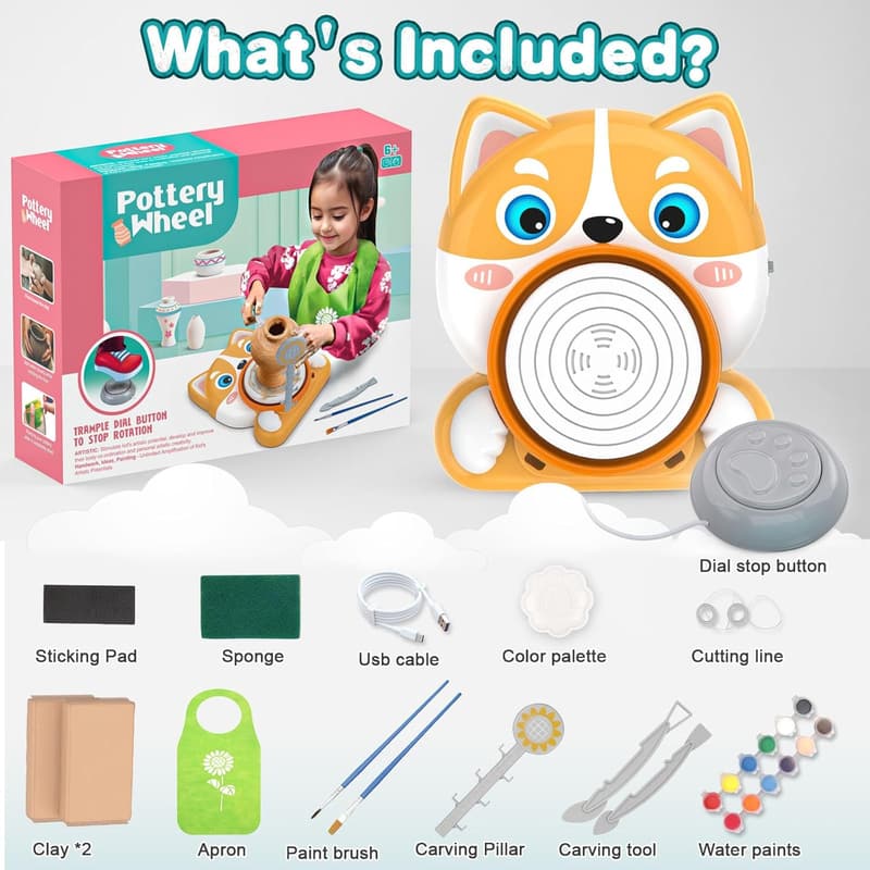 Kids Pottery Wheel Kit - Mini DIY Sculpting Tools & Painting Supplies