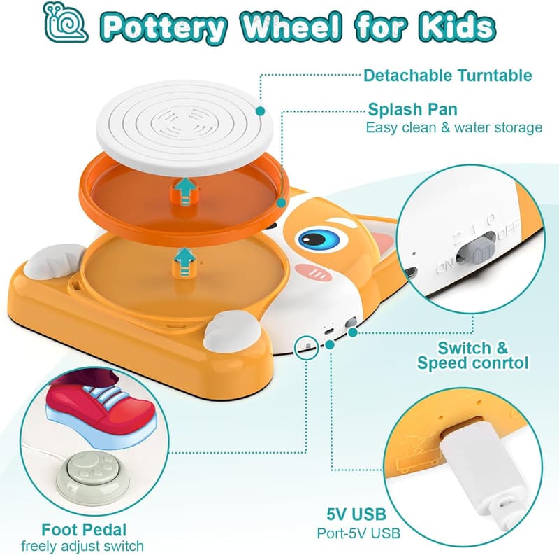 Kids Pottery Wheel Kit - Mini DIY Sculpting Tools & Painting Supplies