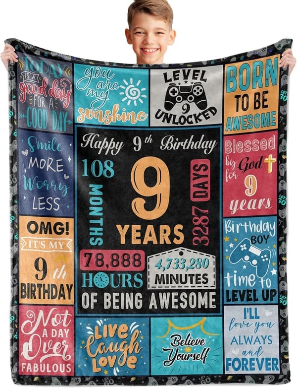 9th Birthday Cozy Blanket Gift for Boys, 60