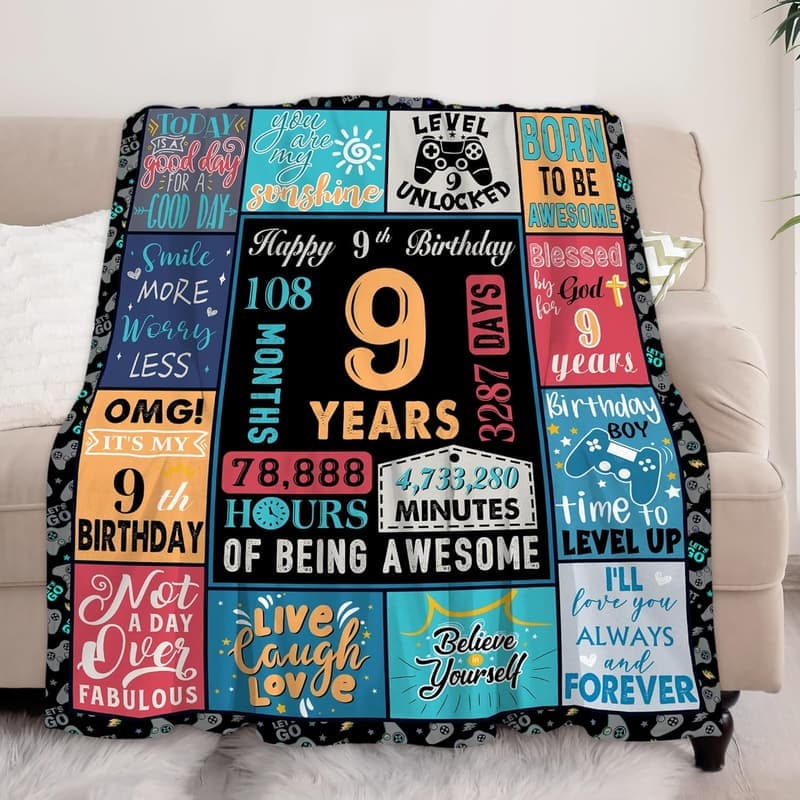 9th Birthday Cozy Blanket Gift for Boys, 60