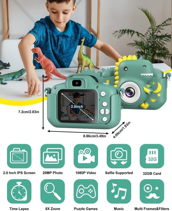 Kids Digital Camera for Boys and Girls Age 3-9 with 32GB Card