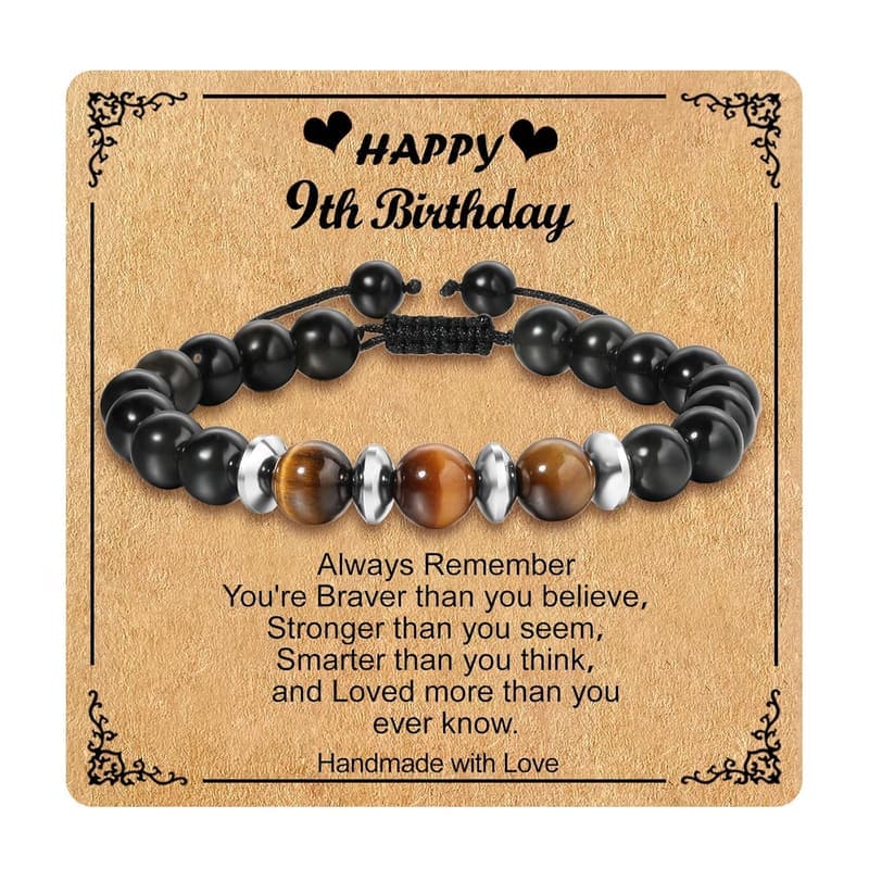 9th Birthday Adjustable Beaded Bracelet for Boys