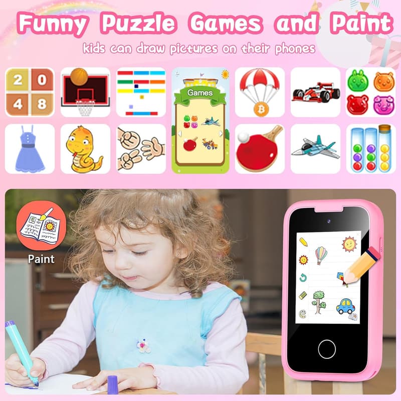 Educational Smart Phone Toy for Kids Age 3-8 - Pink
