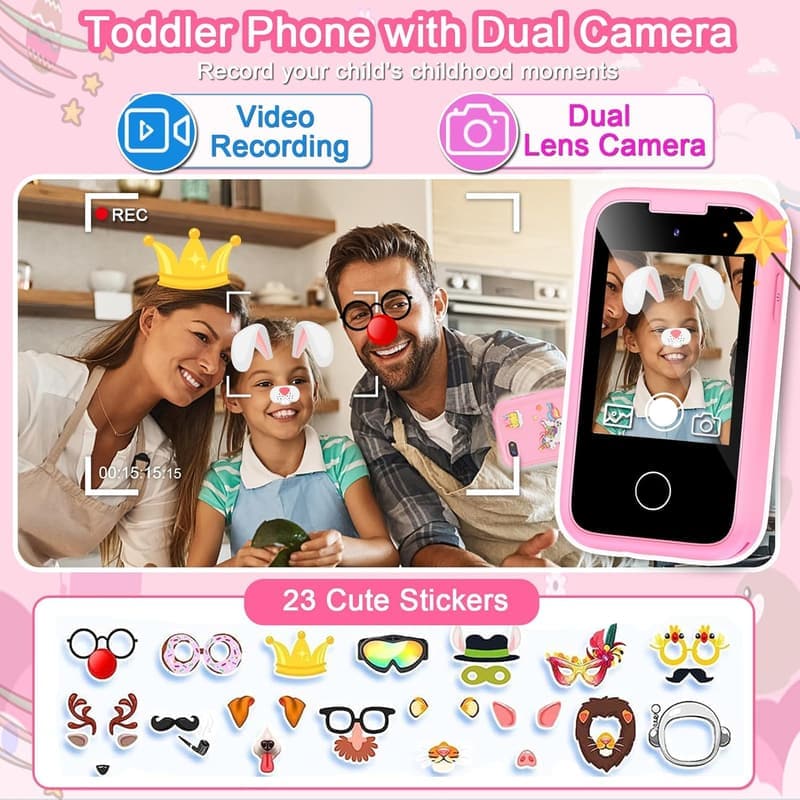 Kids Touchscreen Phone Toy for Girls, Pink, Age 3-9