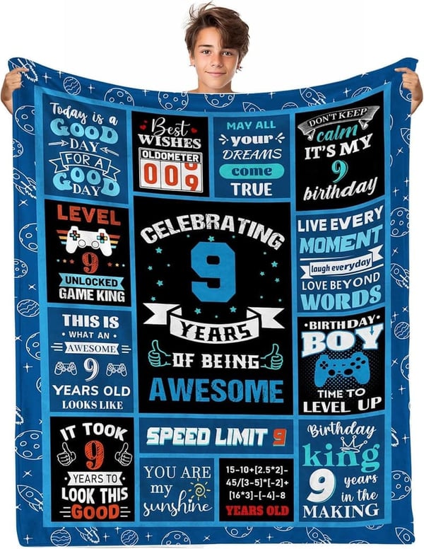 9th Birthday Throw Blanket for Boys, 40 x 50in