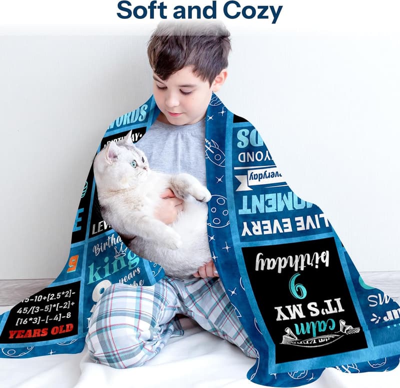 9th Birthday Throw Blanket for Boys, 40 x 50in
