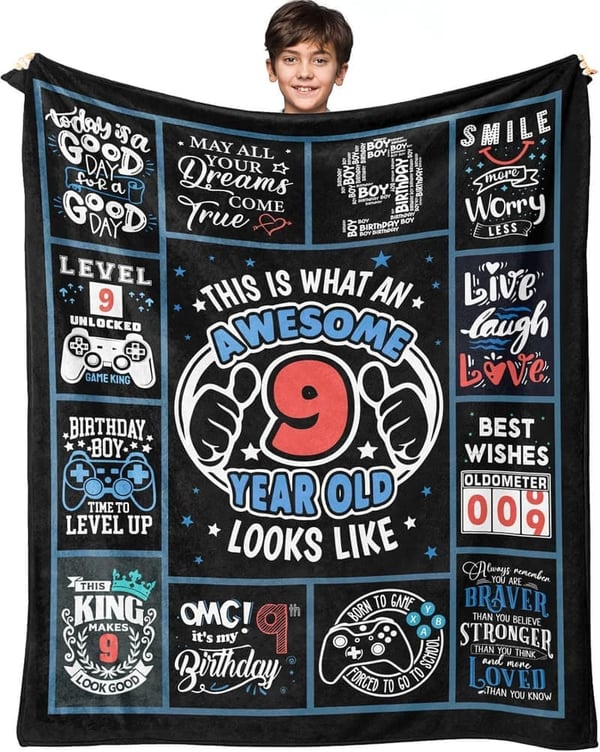 9th Birthday Personalized Throw Blanket for Boys, 50