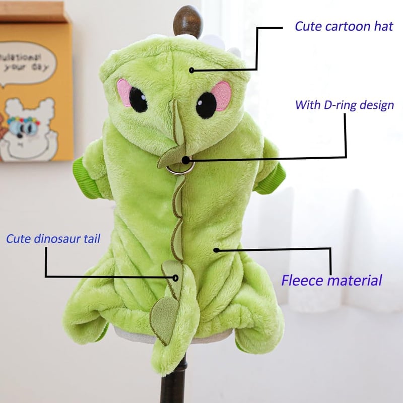 Warm Dinosaur Pajamas for Small Dogs - Winter Costume