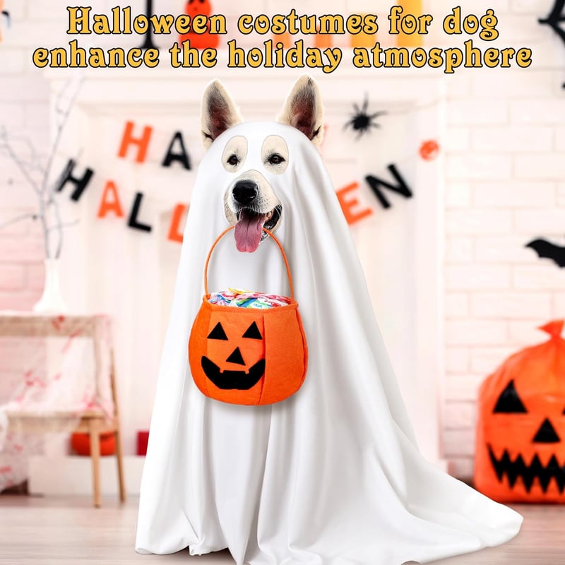 Halloween Dog Costume Set with Ghost Cape & Pumpkin Bags