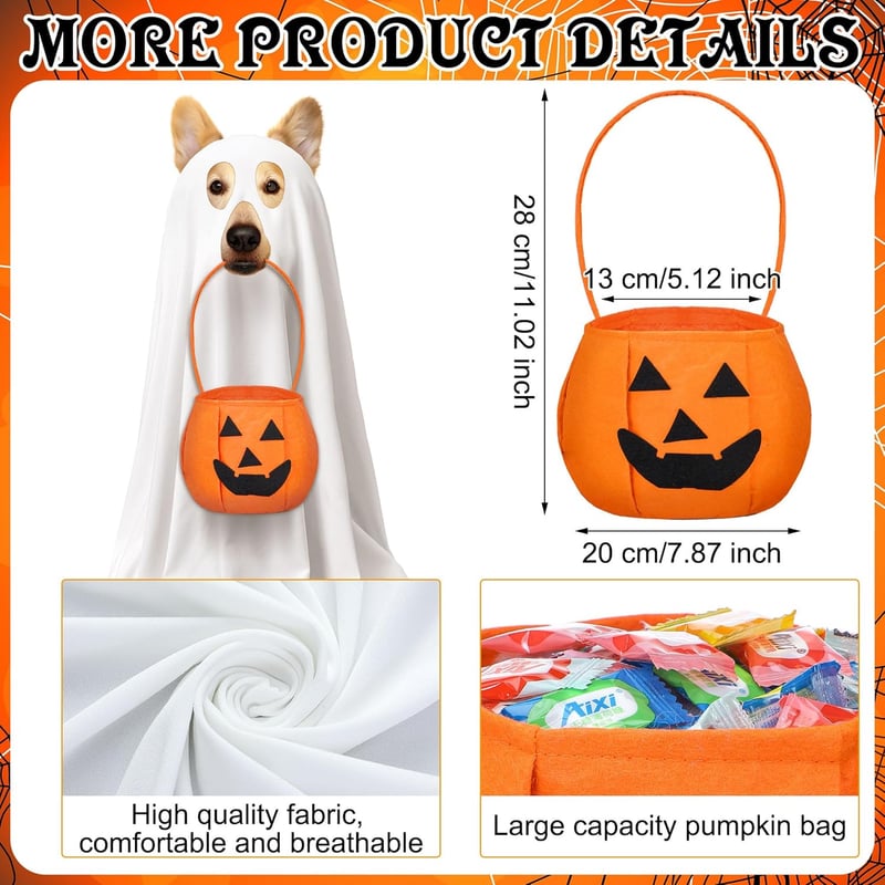 Halloween Dog Costume Set with Ghost Cape & Pumpkin Bags