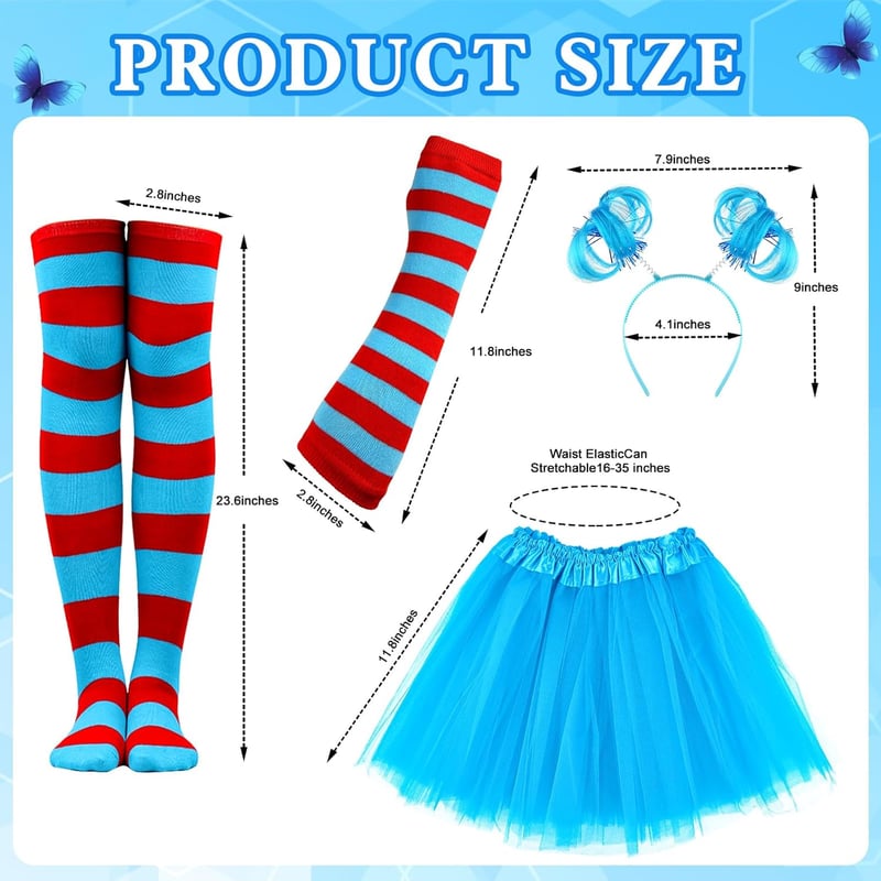 Halloween Tutu Costume Set - 3-Layered Blue Tulle, Accessories