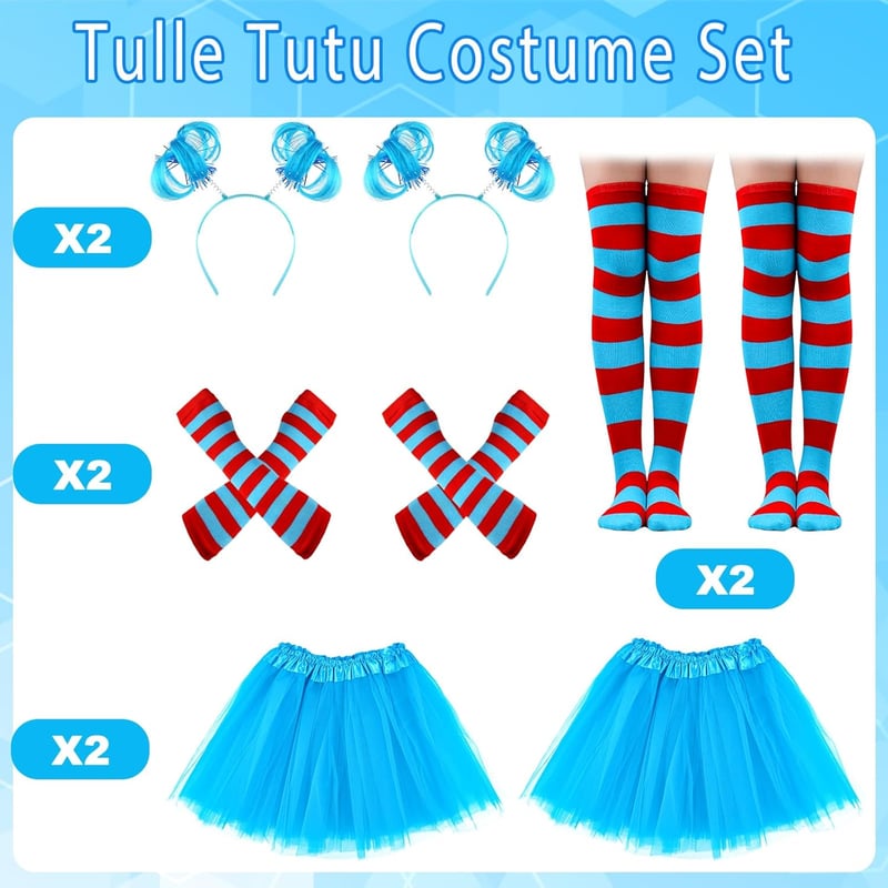 Halloween Tutu Costume Set - 3-Layered Blue Tulle, Accessories