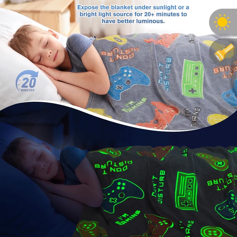 Glow-in-the-Dark Game Controller Blanket for Boys, 50