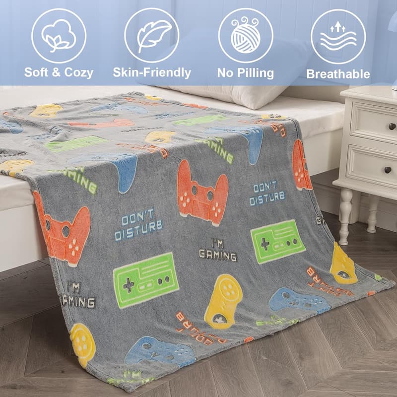 Glow-in-the-Dark Game Controller Blanket for Boys, 50