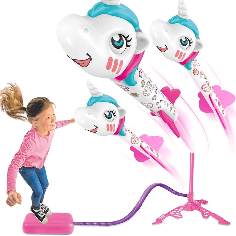 Children's Unicorn Rocket Launcher - Outdoor Toy, 100 Ft Launch, 3 Rockets