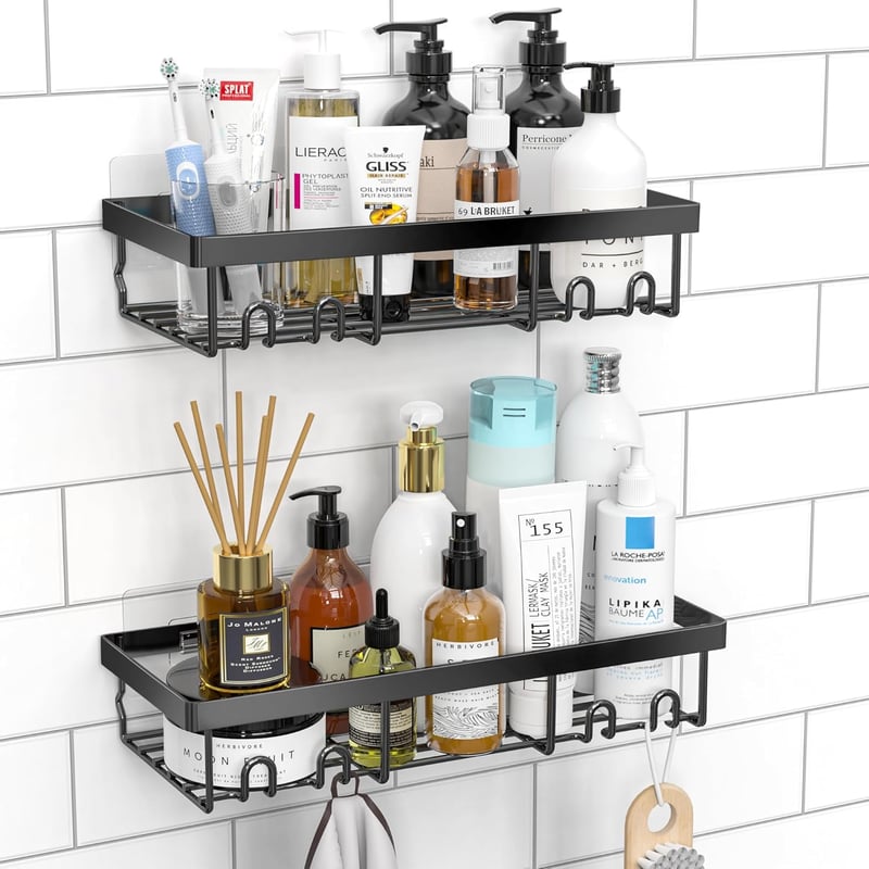 Self-Adhesive Black Shower Caddy Organizer for Bathroom Storage