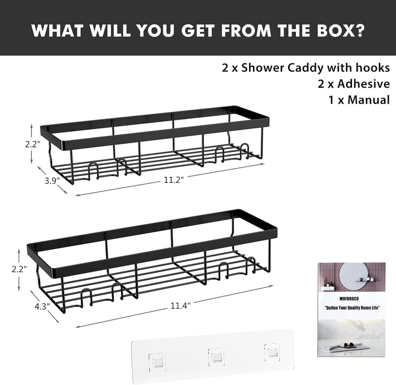 Self-Adhesive Black Shower Caddy Organizer for Bathroom Storage