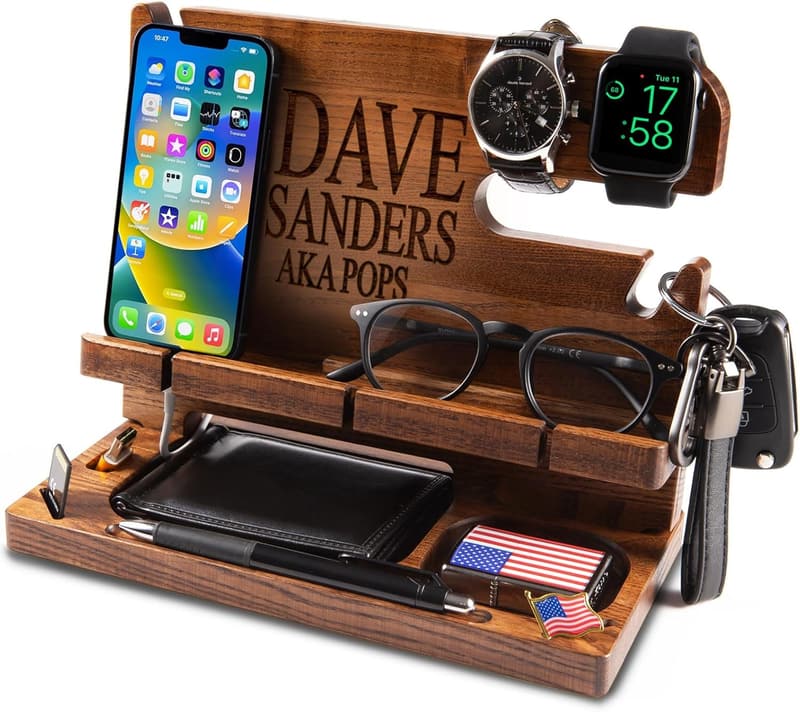 Valentine's Day Personalized Wood Docking Station Organizer for Men
