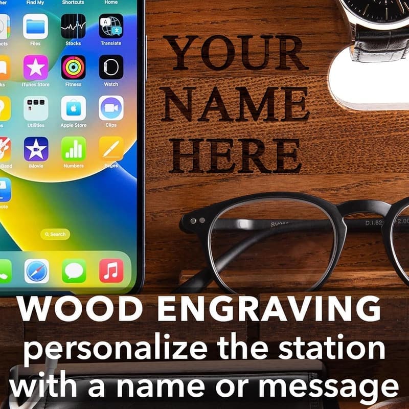 Valentine's Day Personalized Wood Docking Station Organizer for Men