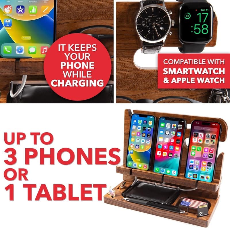 Valentine's Day Personalized Wood Docking Station Organizer for Men