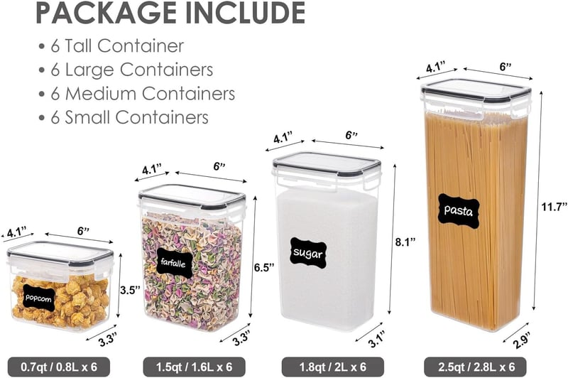 Airtight Food Storage Containers Set with 24 Labels, BPA-Free