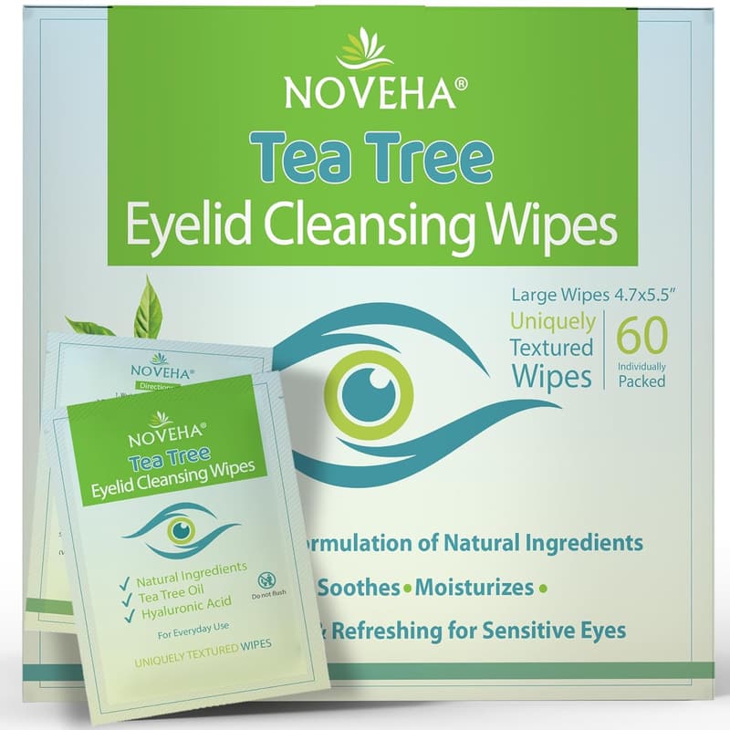 Tea Tree Oil Eyelid & Lash Wipes with Hyaluronic Acid – 60 pcs