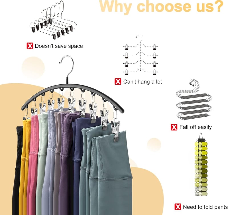 Space-Saving Metal Legging Organizer with 10 Clips - 2 Pack